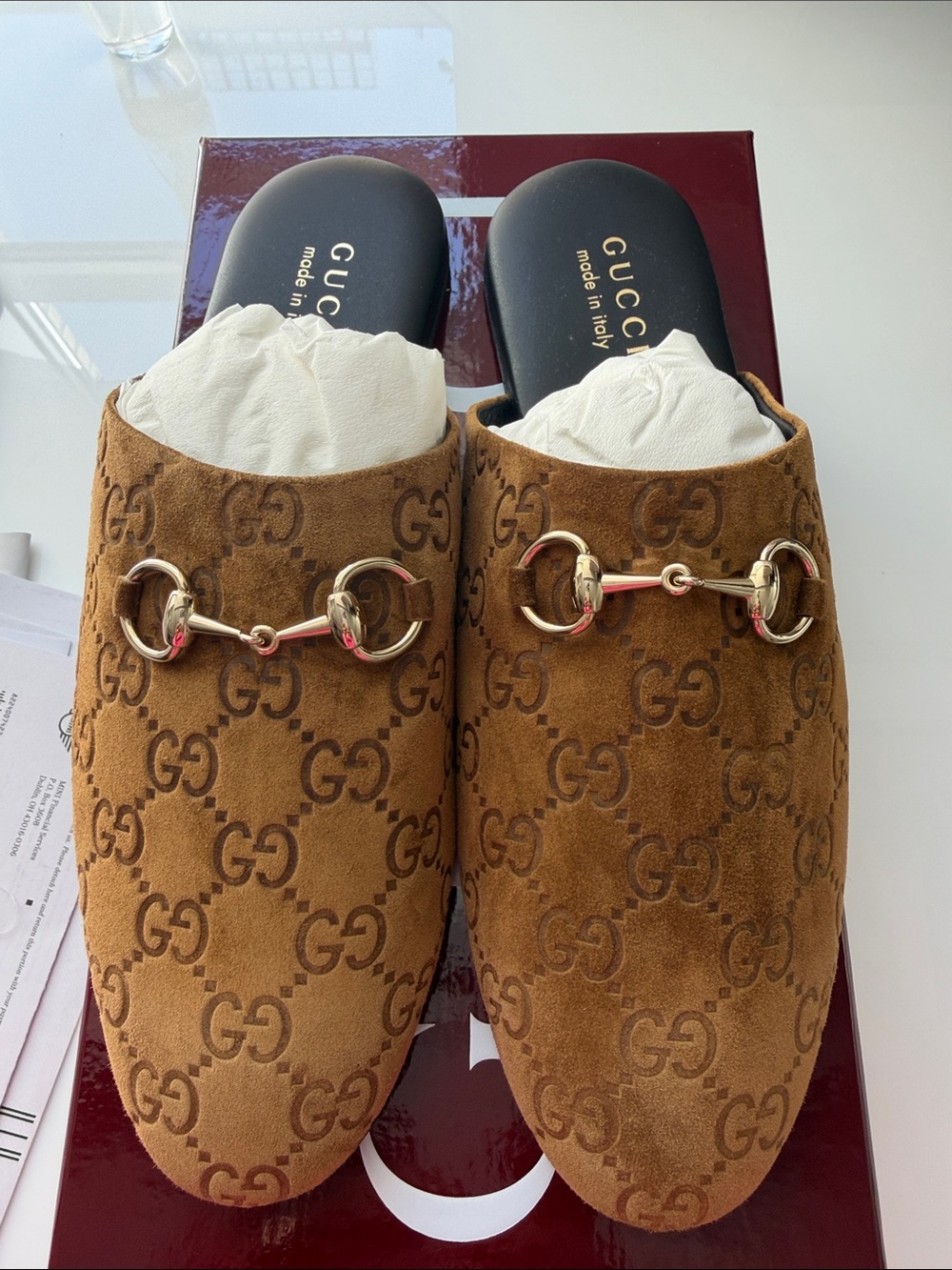 Gucci Tan Suede GG Horsebit Slip-On Mules